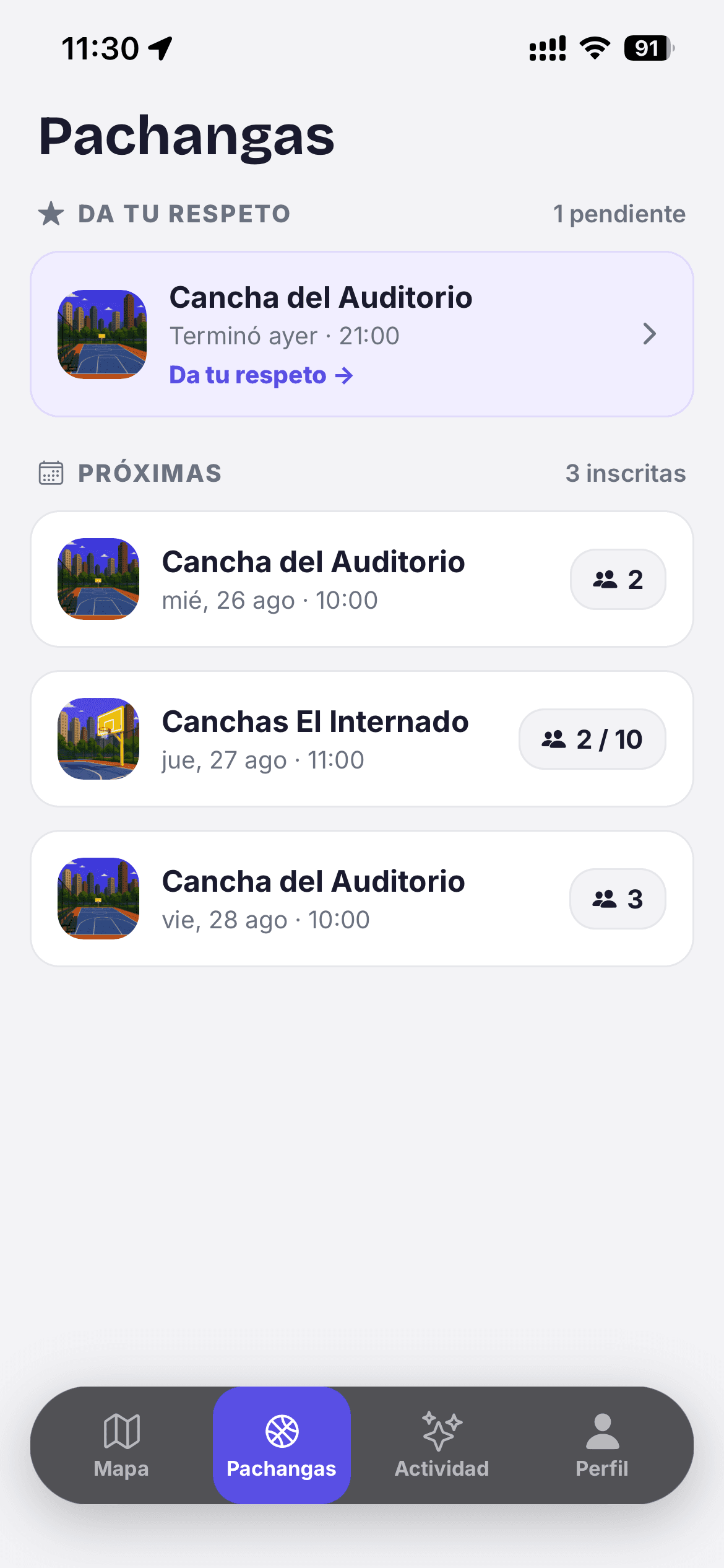 Lista de pachangas en Rookie